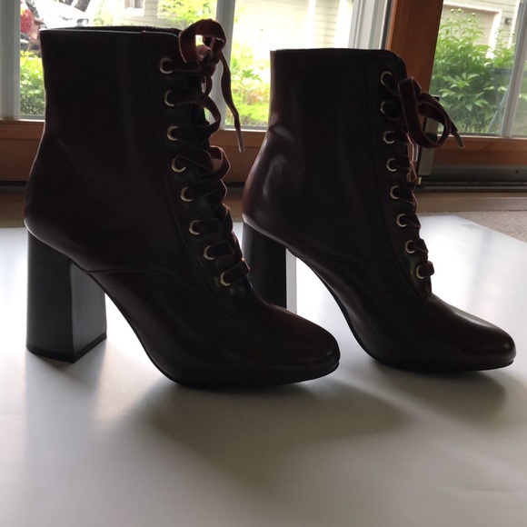 Burgundy faux leather high heel boots NWOT - Picture 2 of 6